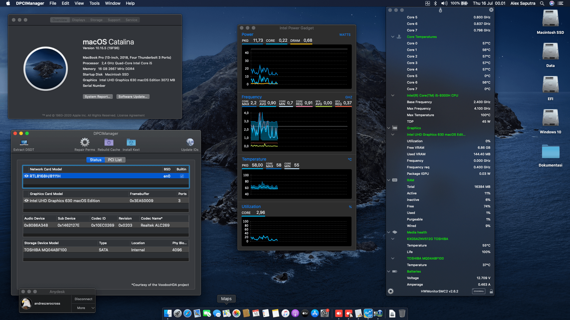 Success Hackintosh macOS Catalina 10.15.5 Build 19F96 at MSI GF63 Thin 9SC-621ID